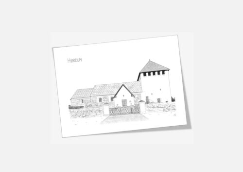 Hørdum Kirke dobbelt kort tegnet af Kreative Lise