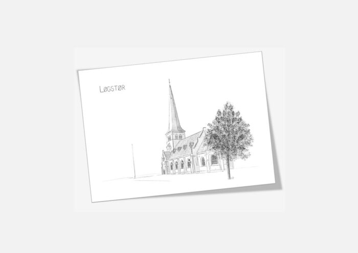 Løgstør Kirke dobbelt kort tegnet af Kreative Lise