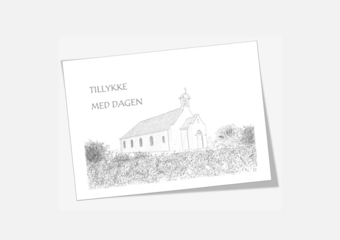 Telegram med Agger Kirke tegnet af Kreative Lise