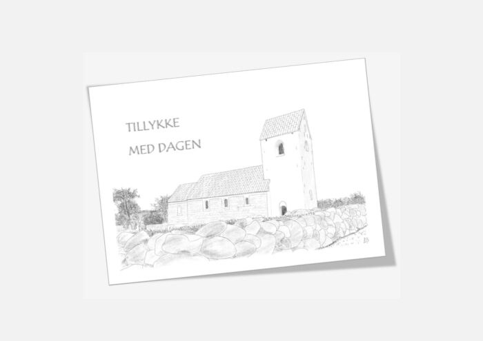 Telegram med Skyum Kirke håndtegnet af Kreative Lise