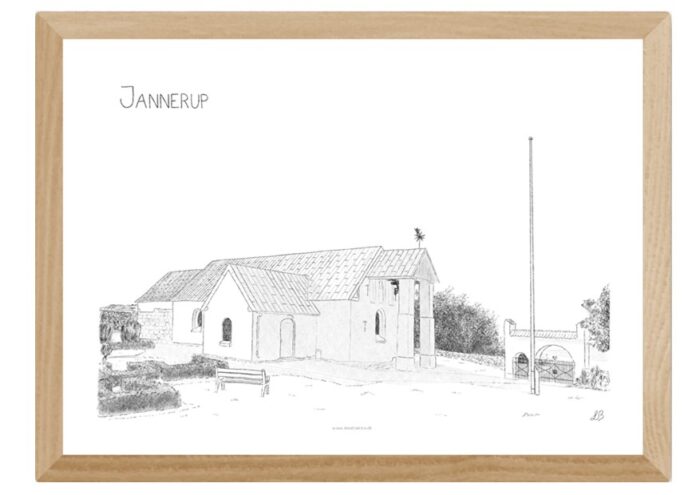 Jannerup Kirke håndtegnet af Kreative Lise