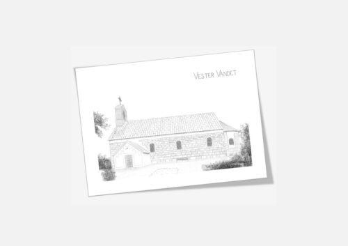 Vester Vandet Kirke, dobbelt kort, håndtegnet af Kreative Lise